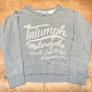 Lucky Brand Distressed Sweatshirt with Vintage Triumph Motorcycle Stitching